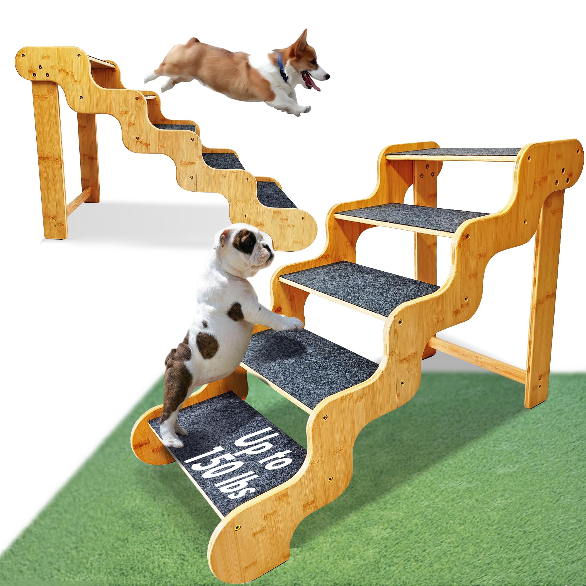 GXONE dog stairs bed-5-step showing compact five-step design for easy bed access