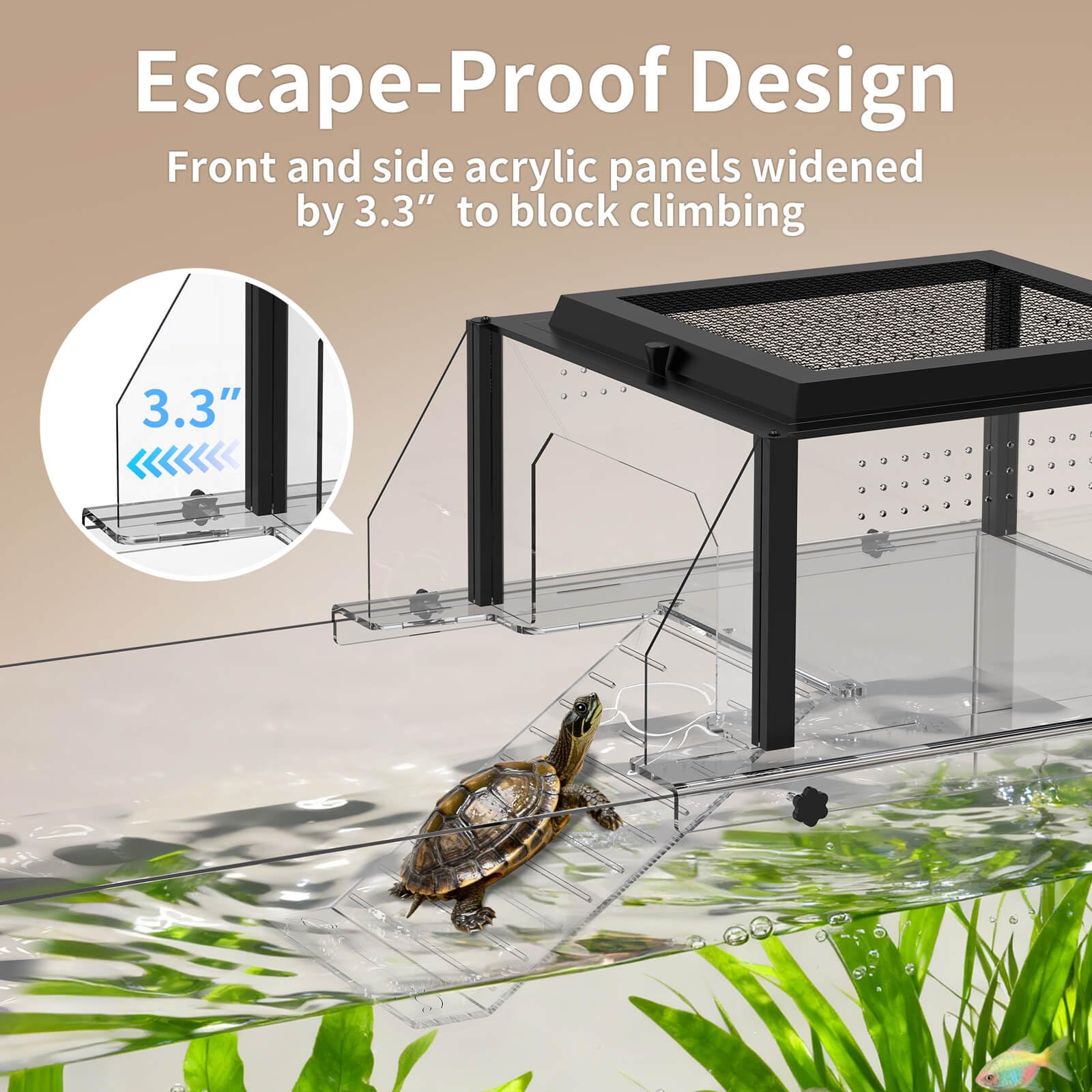 GYACS platform escape-proof design helps keep turtles secure while observing enclosure