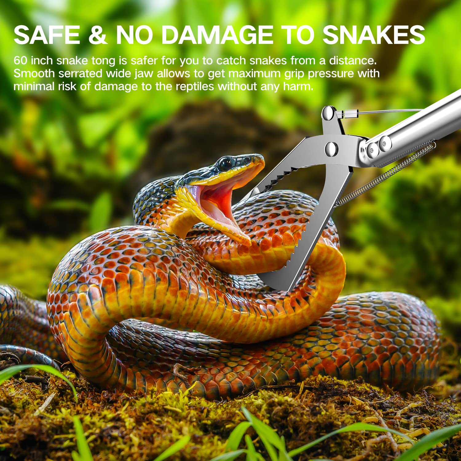 GYORGKSHI snake tongs wide serrated jaw prevents escapes and minimizes stress.