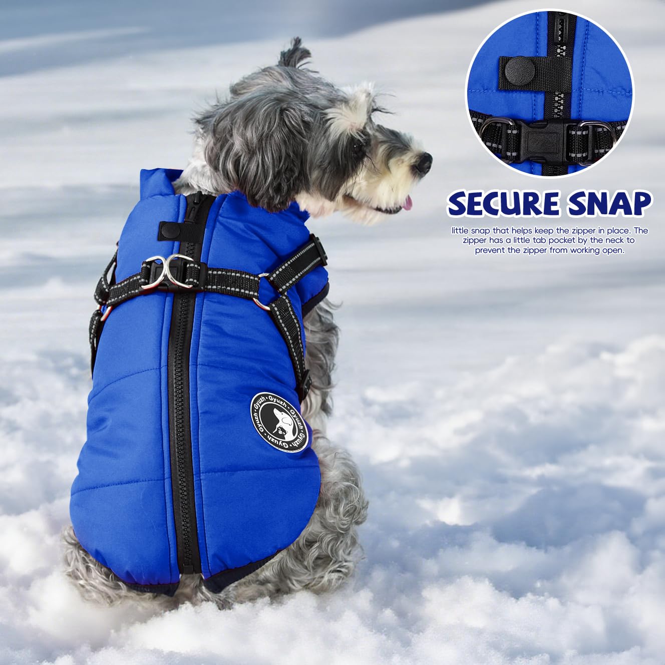 Gyuzh dog coat features adjustable abdomen straps for a snug fit