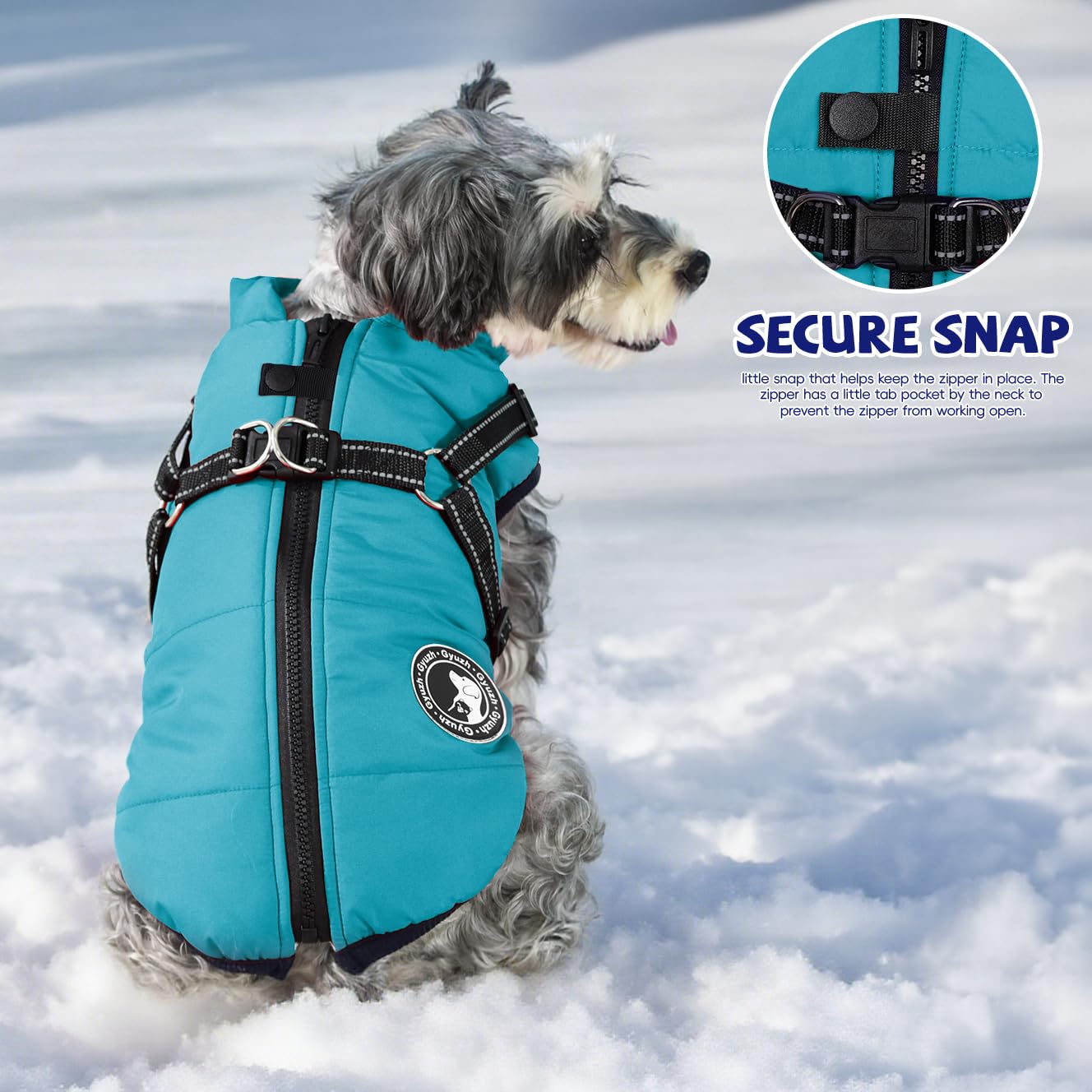 Gyuzh dog coat guard prevents zipper catching on fur.
