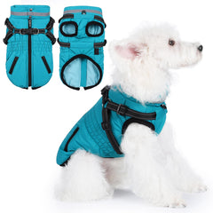 Gyuzh dog coat with harness back-zip for easy on/off during chilly walks.
