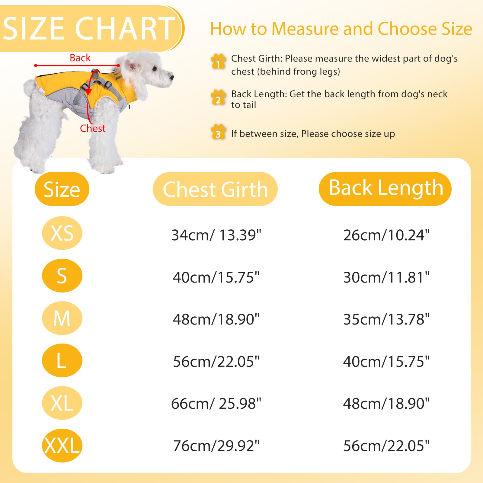 Gyuzh dog coat size chart measurement helps pick the right fit.