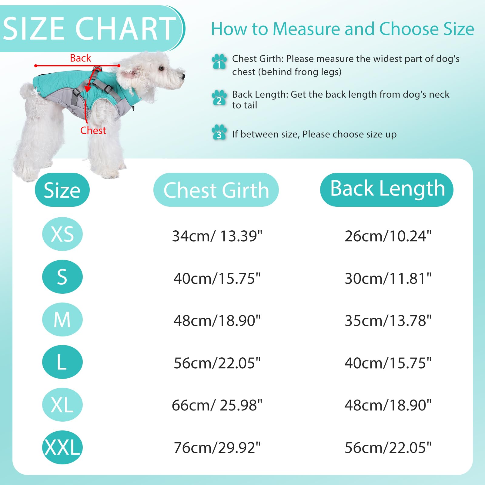 Gyuzh dog coat size guide helps you choose the correct fit.