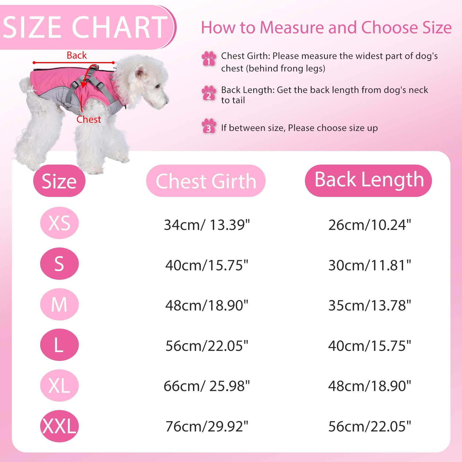 Gyuzh dog coat size chart guides proper selection for optimal warmth.