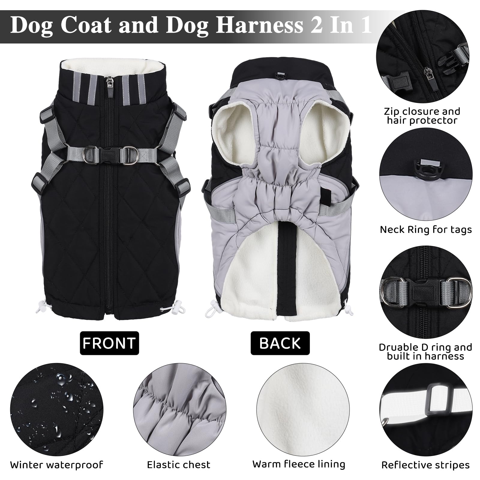 Gyuzh dog coat waterproof fabric close-up emphasizes durable outer layer and padded warmth