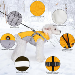 Gyuzh dog coat waterproof outer layer and padding protects from rain and cold.