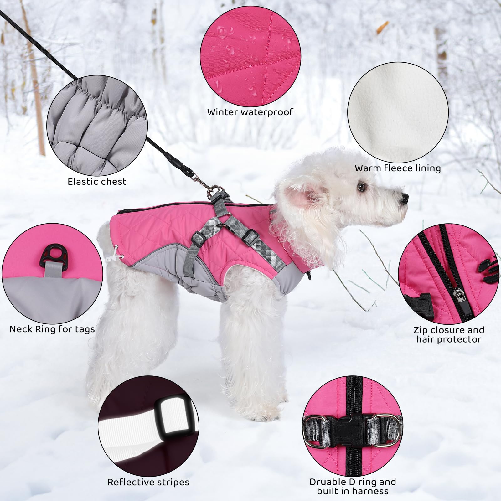 Gyuzh dog coat waterproof shell highlights weatherproof outer layer for rain and snow.