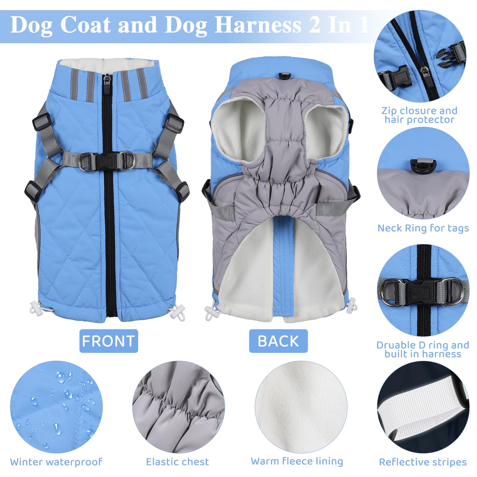 Gyuzh dog coat with harness adjustable straps ensure snug fit.