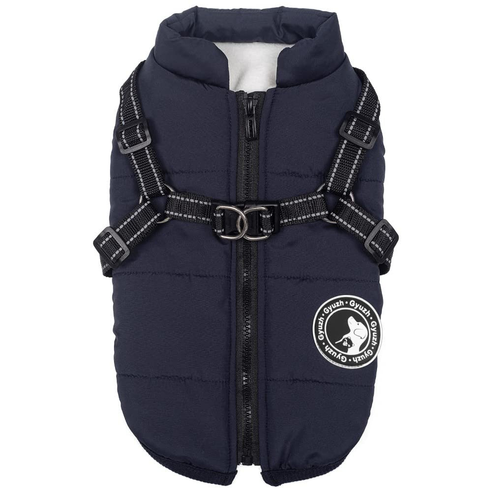 Gyuzh dog coat with harness front view showing secure 2-in-1 design for everyday walks.
