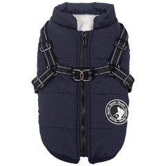 Gyuzh dog coat with harness front view showing secure 2-in-1 design for everyday walks.