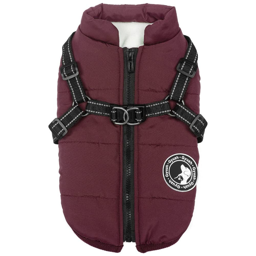 Gyuzh dog coat with harness winter jacket — secure fit for cold outdoor walks.