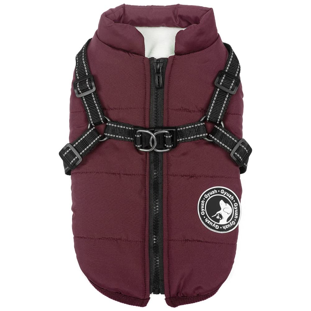 Gyuzh dog coat with harness winter jacket — secure fit for cold outdoor walks.