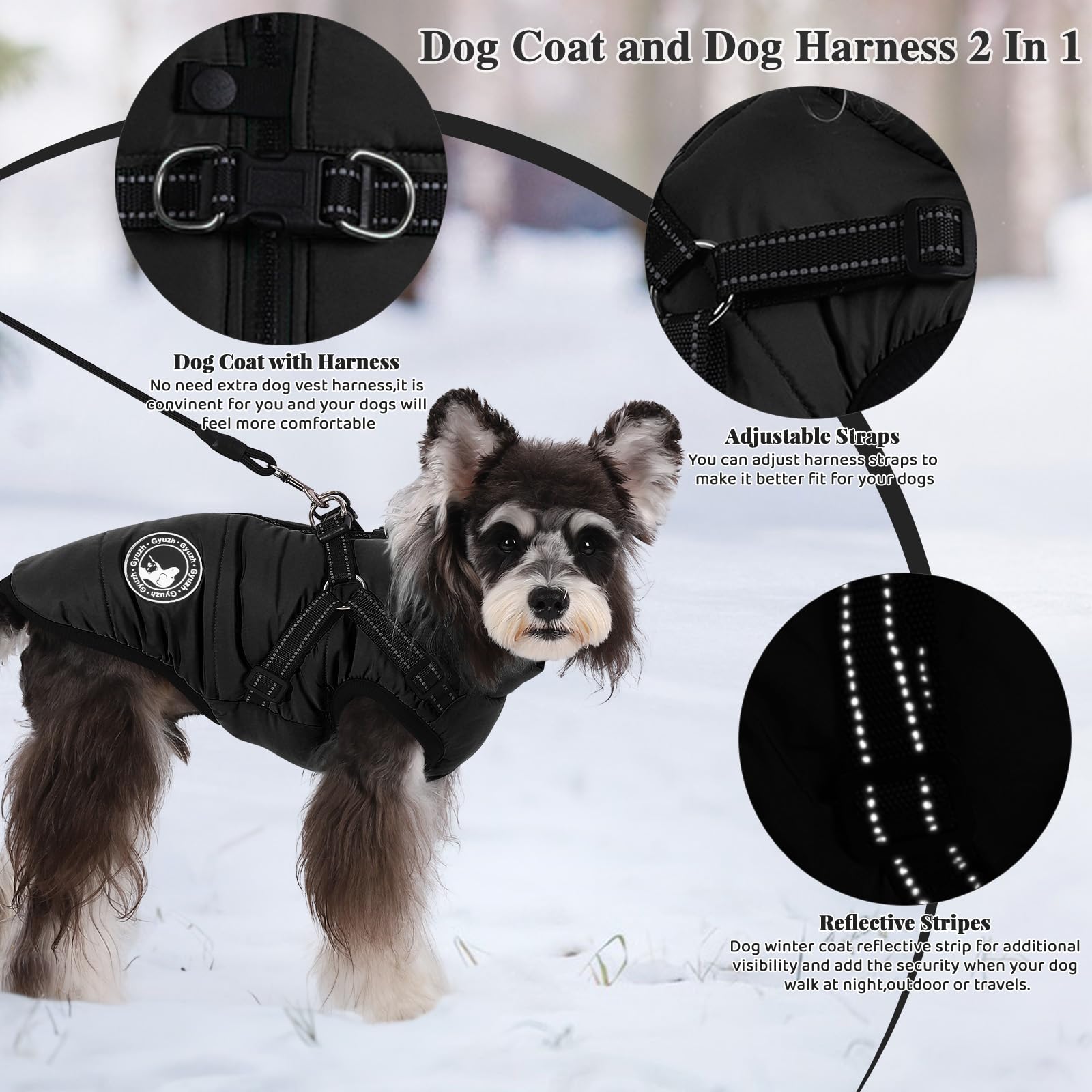 Gyuzh dog coat with harness features easy zipper closure for quick on/off