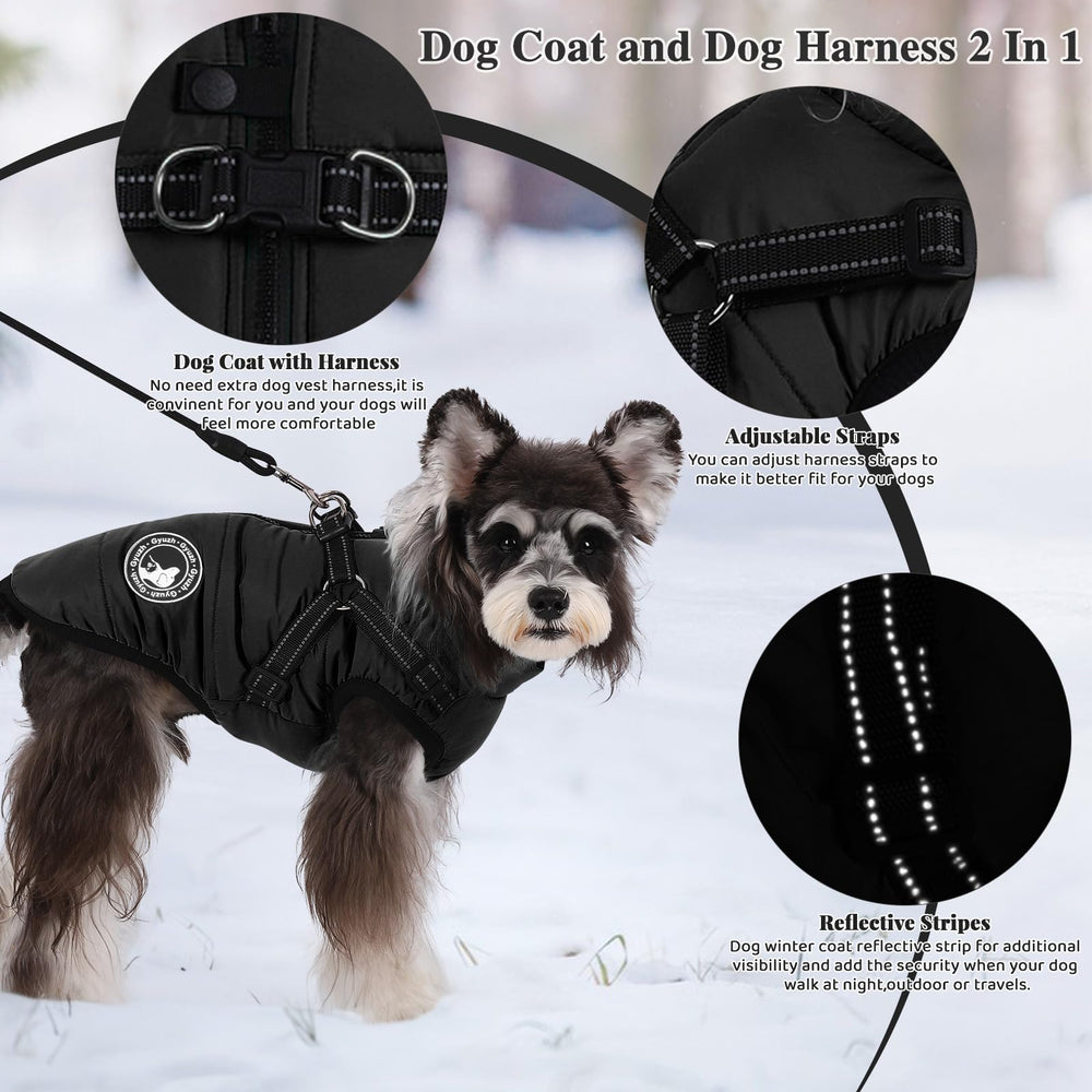 Gyuzh dog coat with harness features easy zipper closure for quick on/off