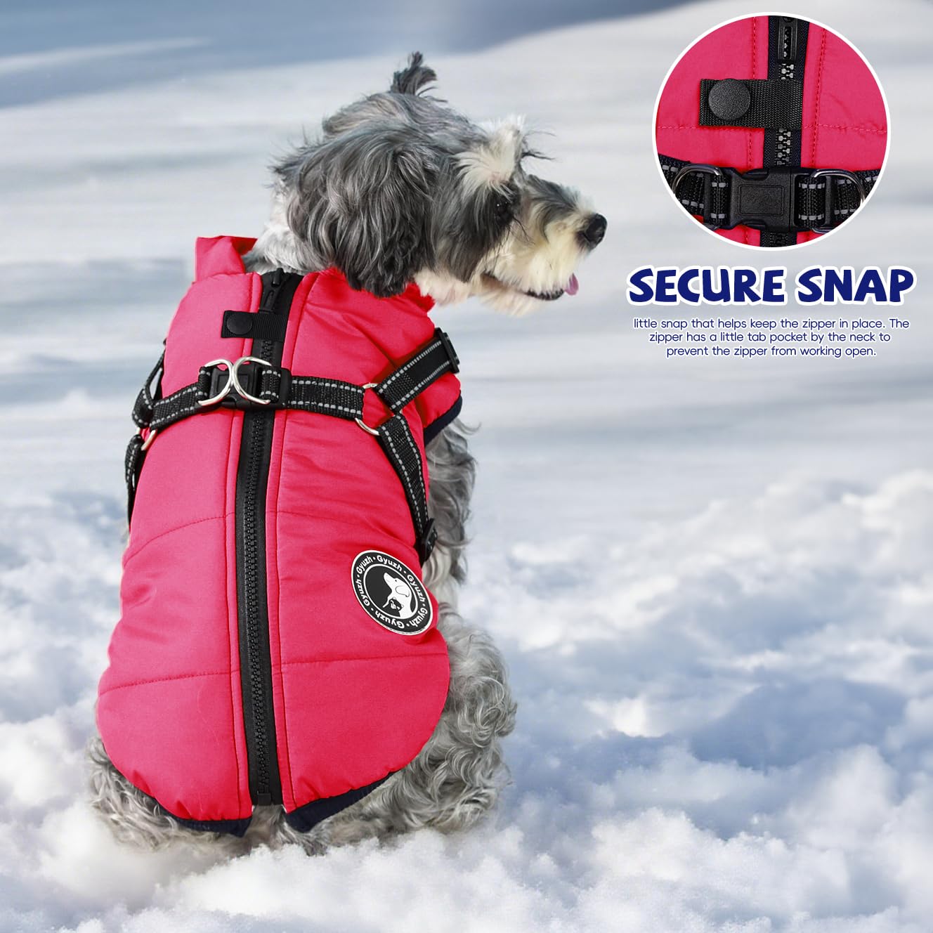 Gyuzh Dog Coat protective zip guard prevents fur from getting caught.