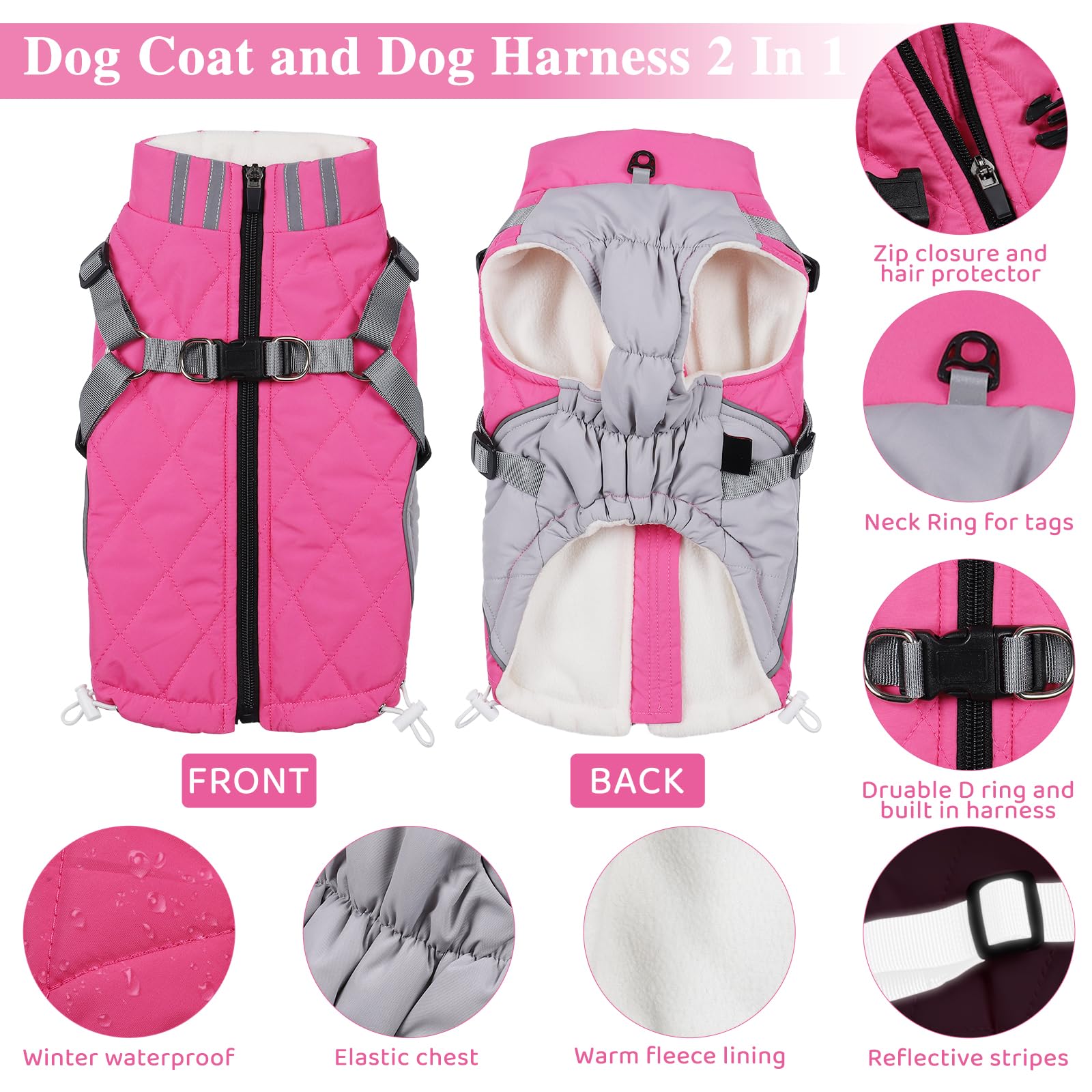 Gyuzh dog harness coat inner-zip shows easy wear and built-in safety via zipper guard.
