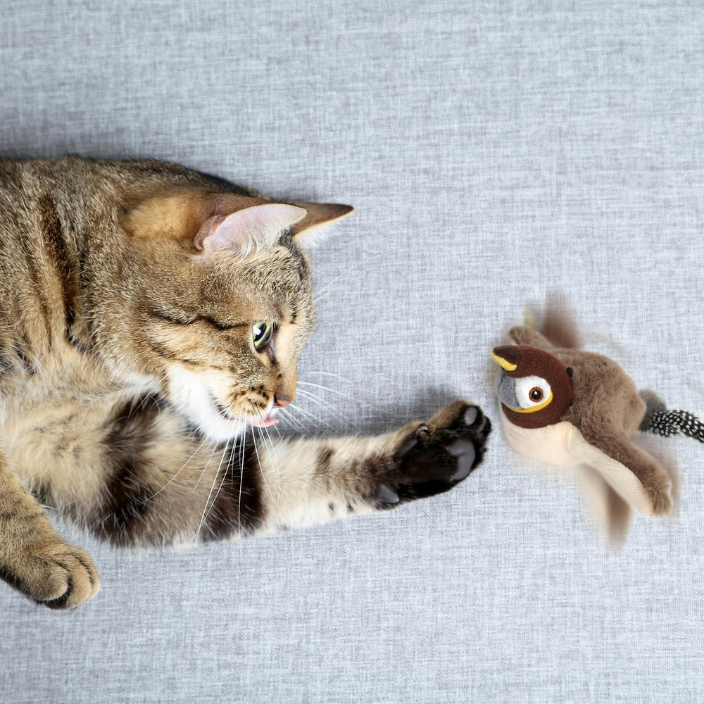 GYZOMKBIU Flying Bird Cat Toy compact size fits small spaces for cats.
