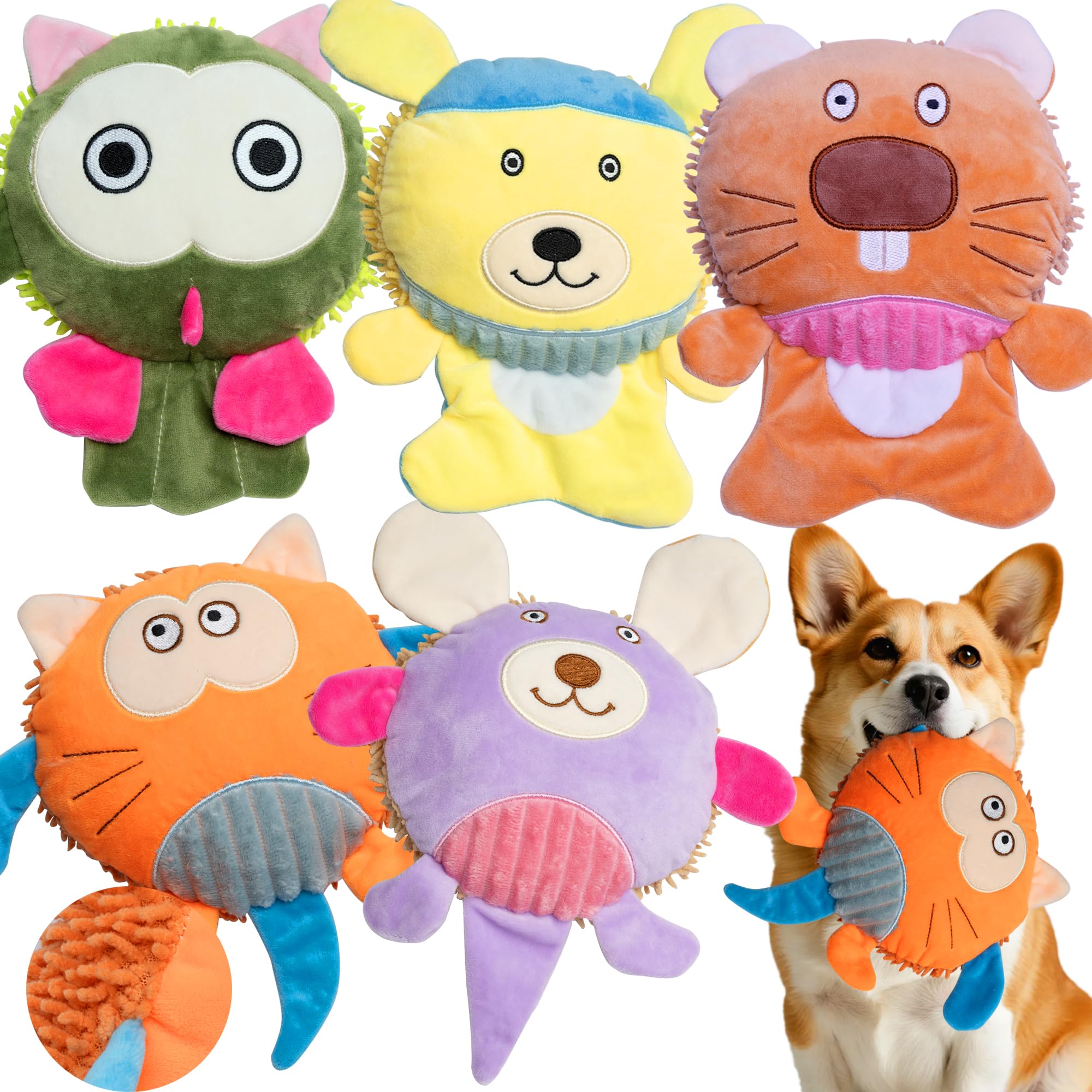 GZQKUSO 5-pack squeak crinkle dog toys close-up for engaging fetch sessions