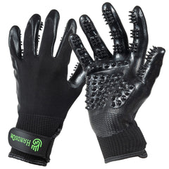 H HANDSON grooming gloves on a dog provide gentle brushing and effective shedding control.
