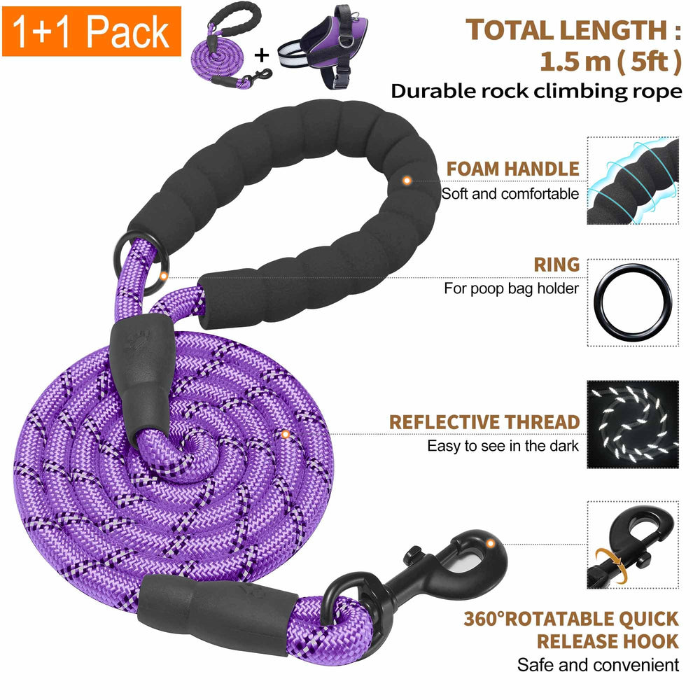 Haapaw harness bonus leash with foam handle for smooth, tangle-free outings