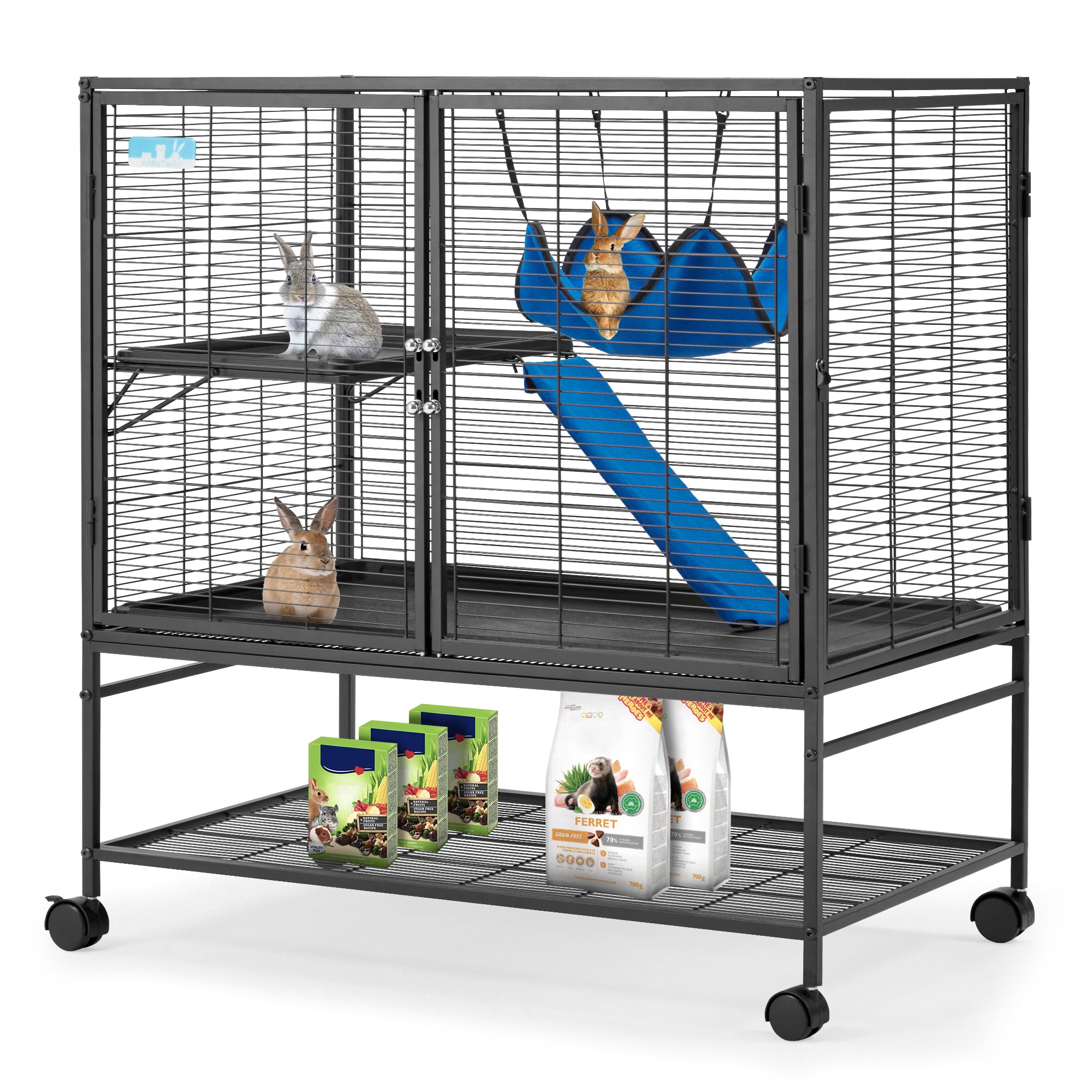HABUTWAY 40-inch ferret cage exterior view highlights rust-resistant metal and sturdy construction.
