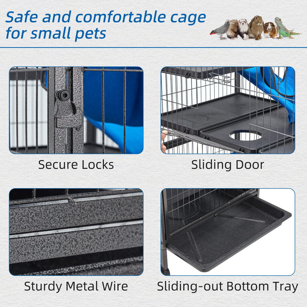 HABUTWAY chinchilla cage hammock top illustrates cozy resting spot and vertical exploration.