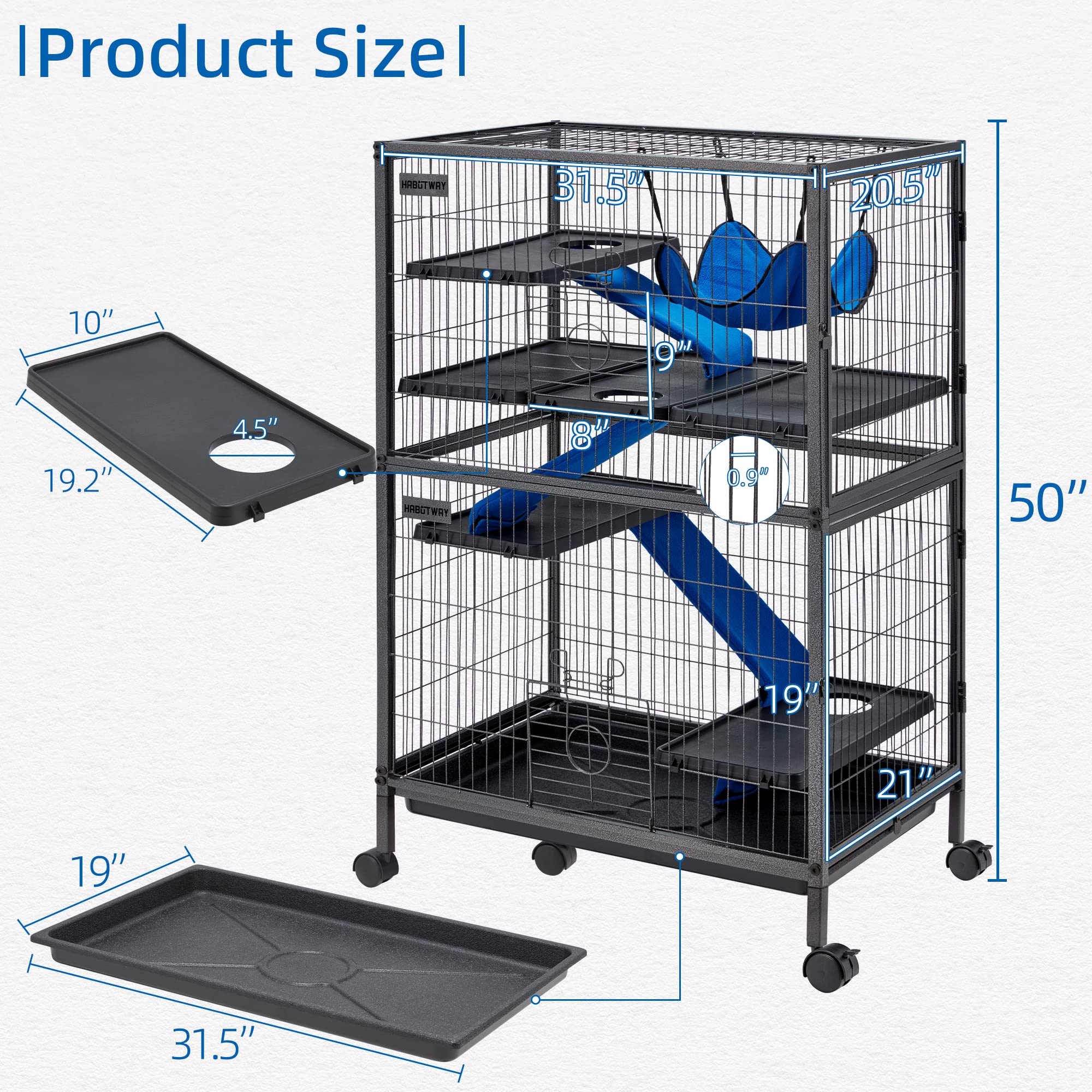 HABUTWAY chinchilla cage interior five platforms promotes climbing and enrichment.