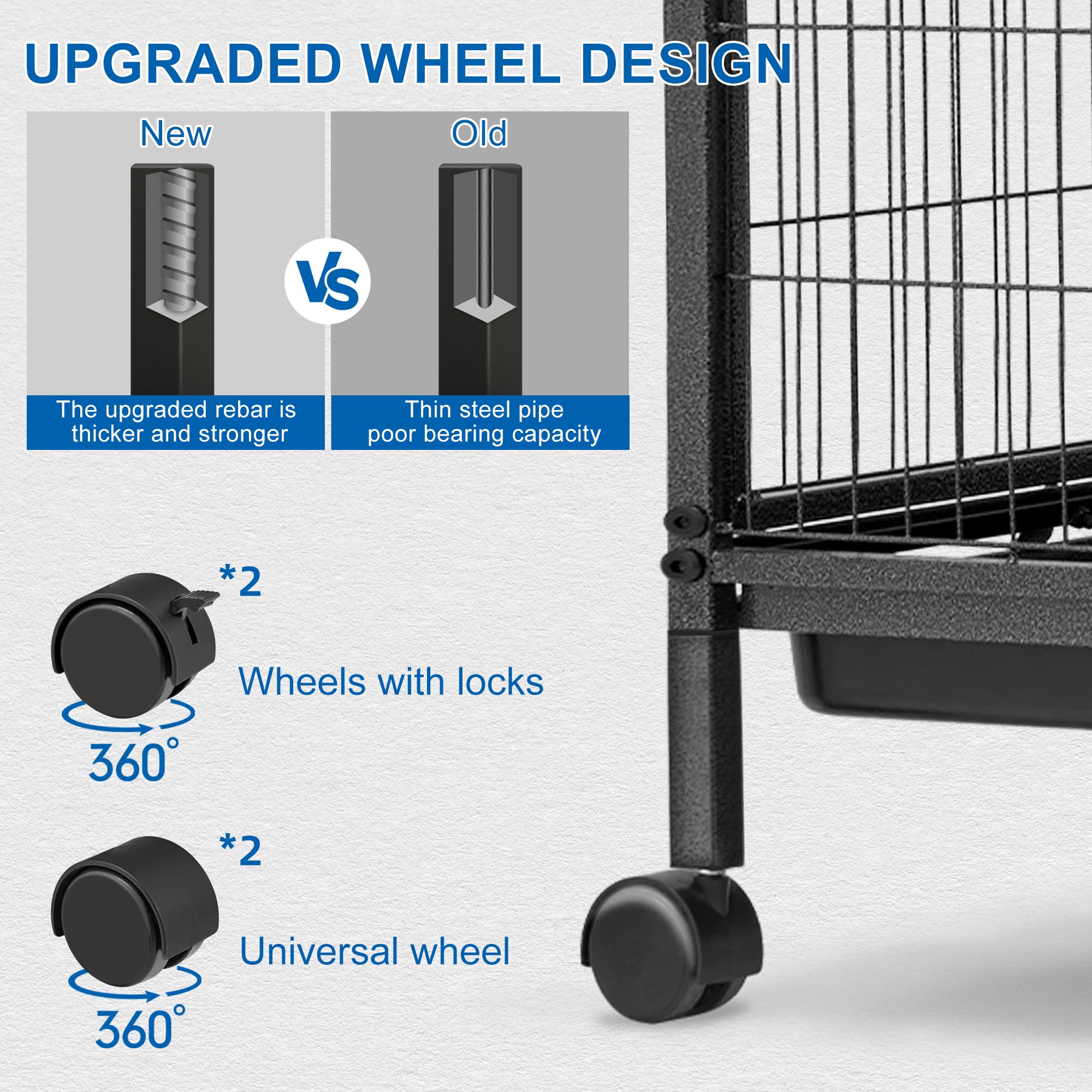HABUTWAY chinchilla cage wheels rolling shows easy relocation for sun exposure and cleaning.