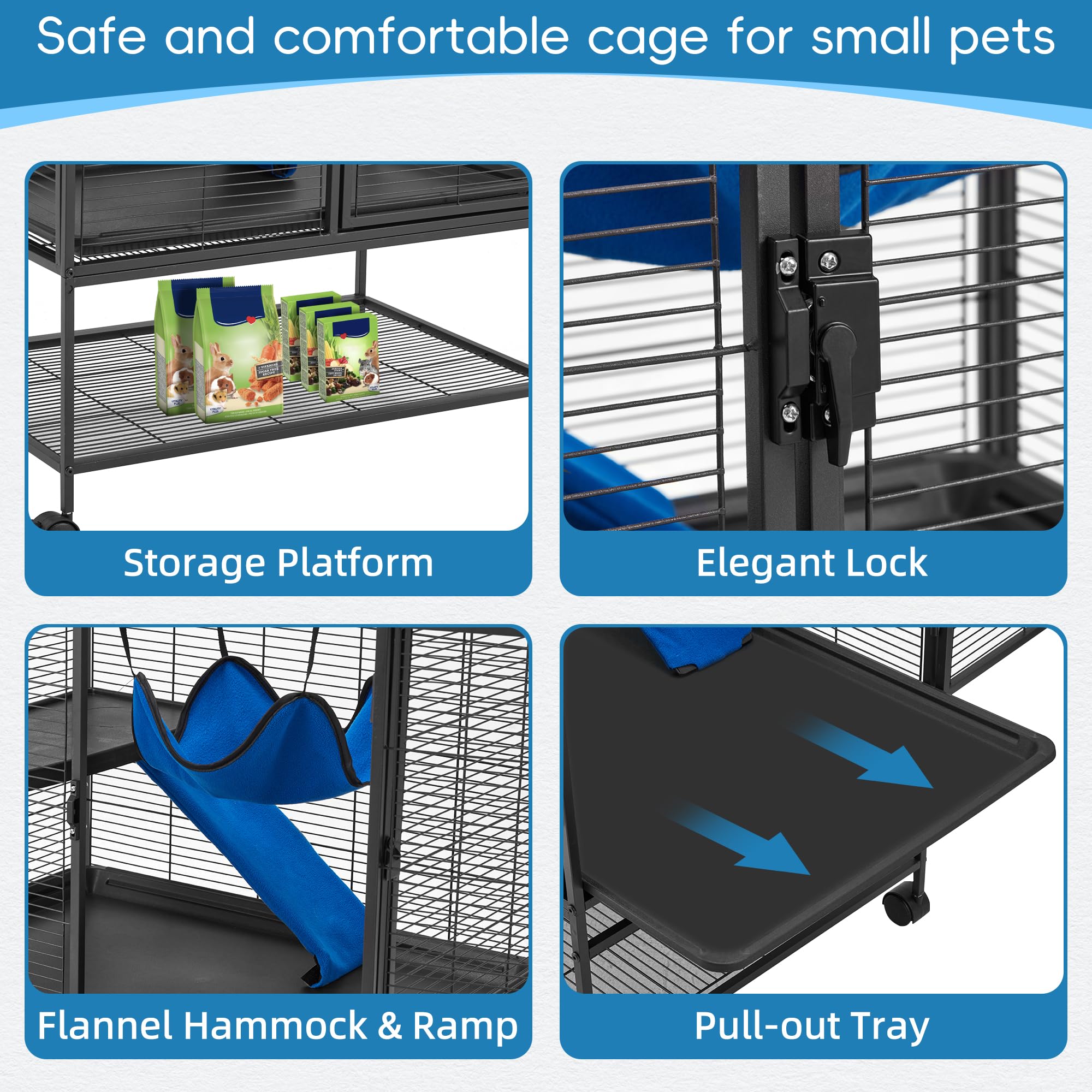 HABUTWAY ferret cage bottom tray slides out for quick, mess-cleaning