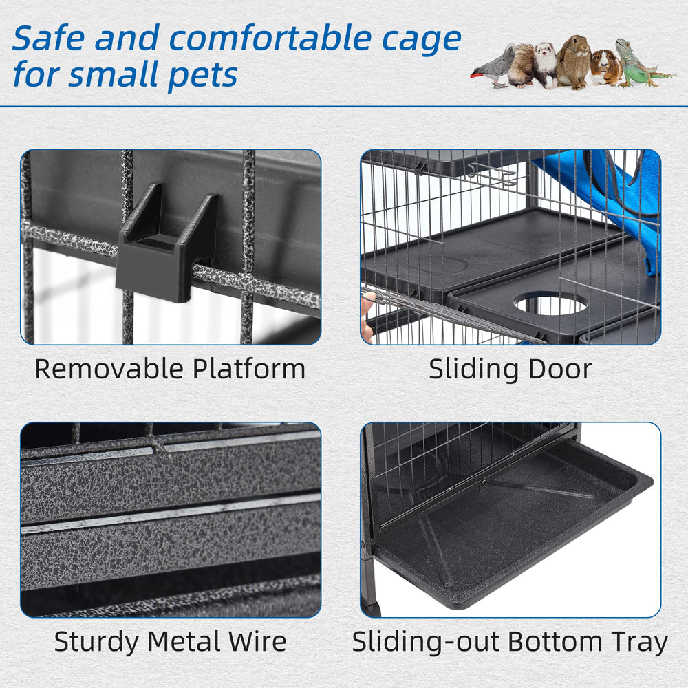 HABUTWAY pullout-bottom-tray critters cage enables quick, mess-free cleaning.