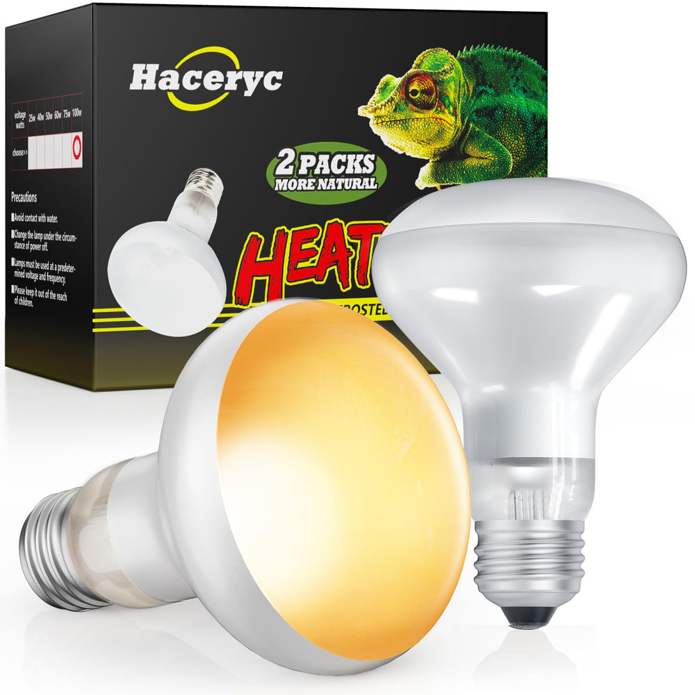 Haceryc Reptile Heat Lamp 2-pack provides steady warmth for a comfortable basking spot.