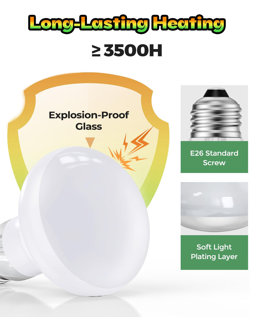 Haceryc Reptile Heat Lamp installation on standard E26 base is quick and easy.