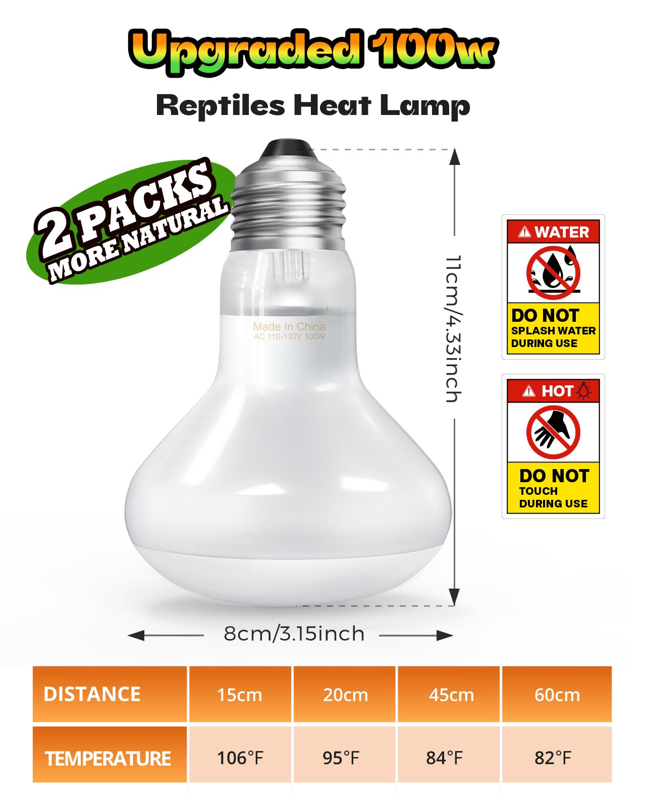 Haceryc Reptile Heat Lamp 100W supports versatile habitats from turtles to lizards.