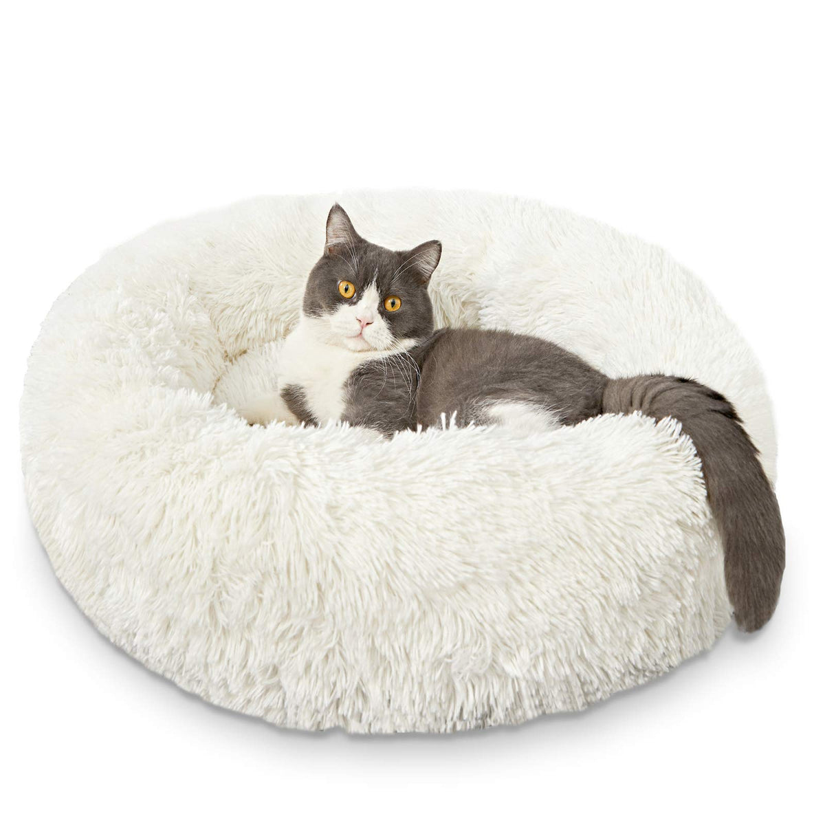 HACHIKITTY Calming Donut Cuddler bed close-up fur shows secure, cozy naps.