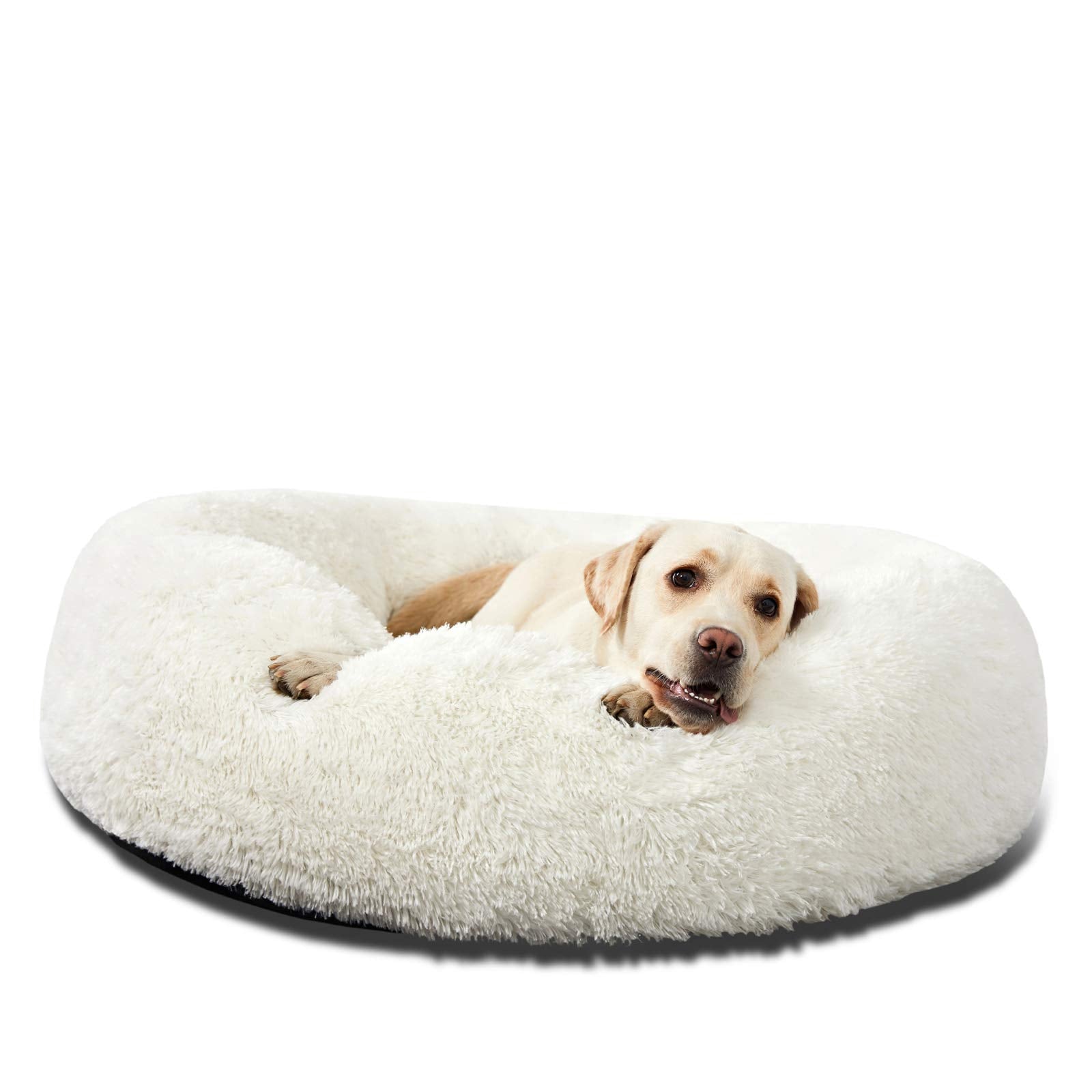HACHIKITTY Calming Donut Cuddler bed front view with plush fur for warm, secure naps
