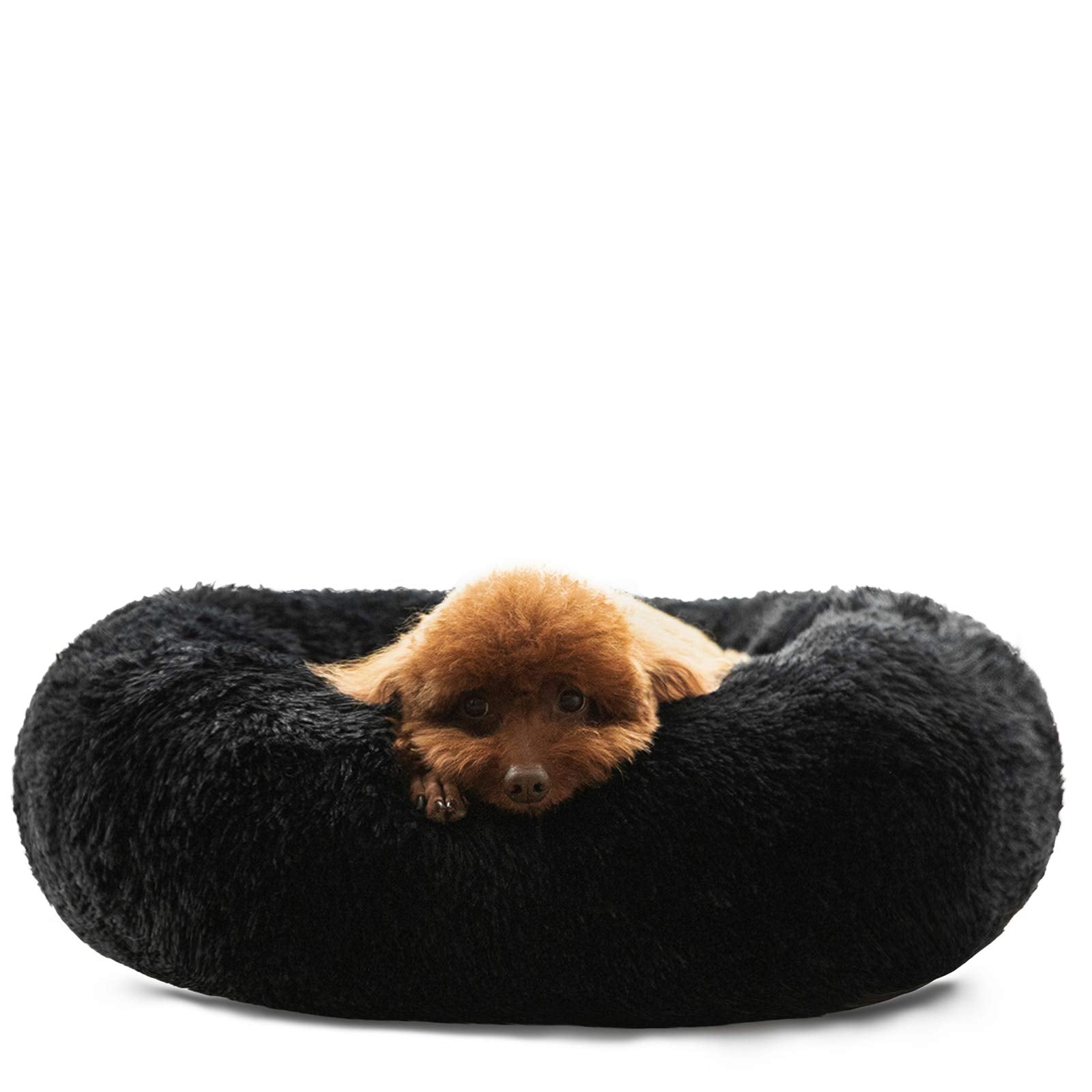 HACHIKITTY Calming Donut Cuddler bed with fluffy fur for secure curling and warm lounging