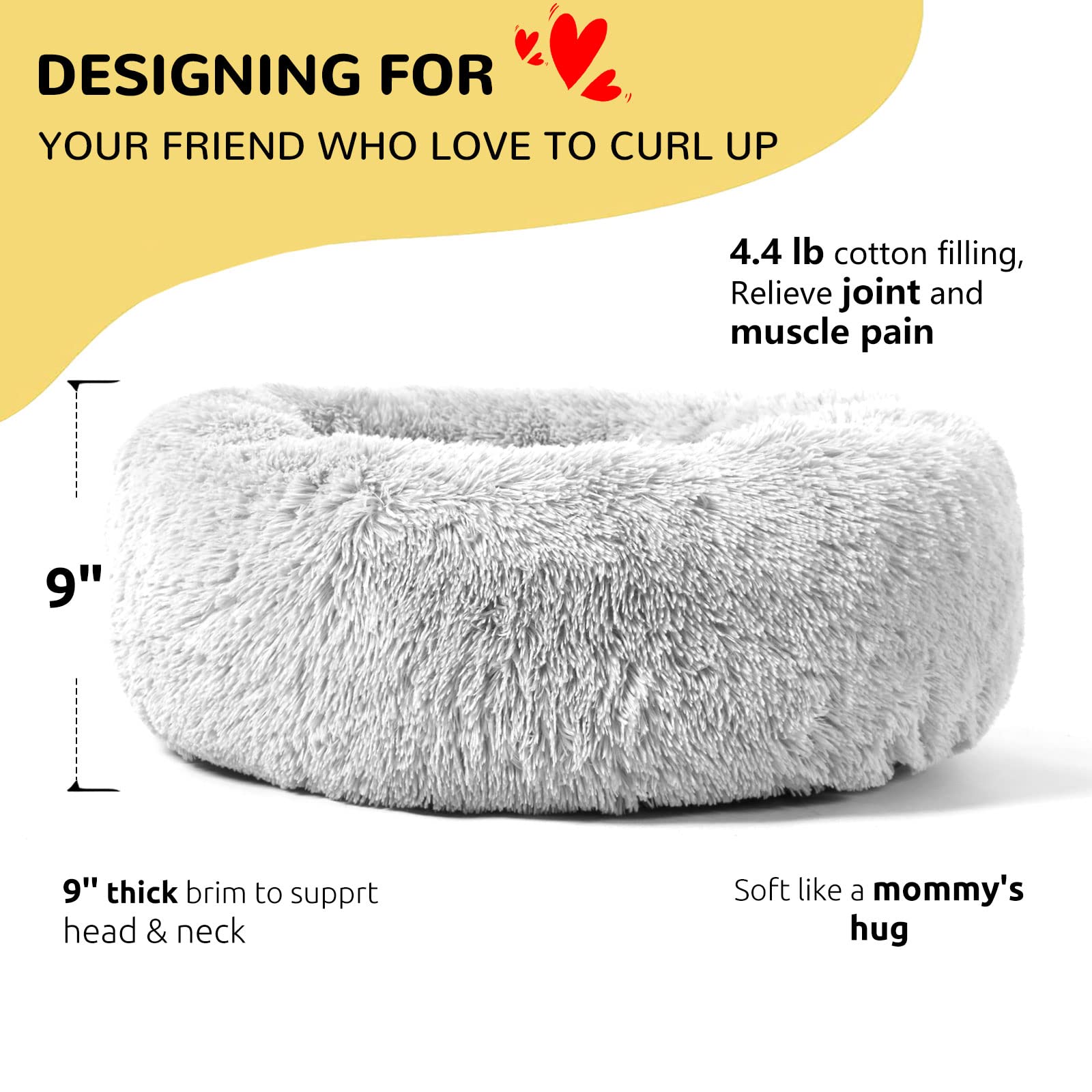 HACHIKITTY Calming Donut Cuddler bed side profile highlighting head and neck support.