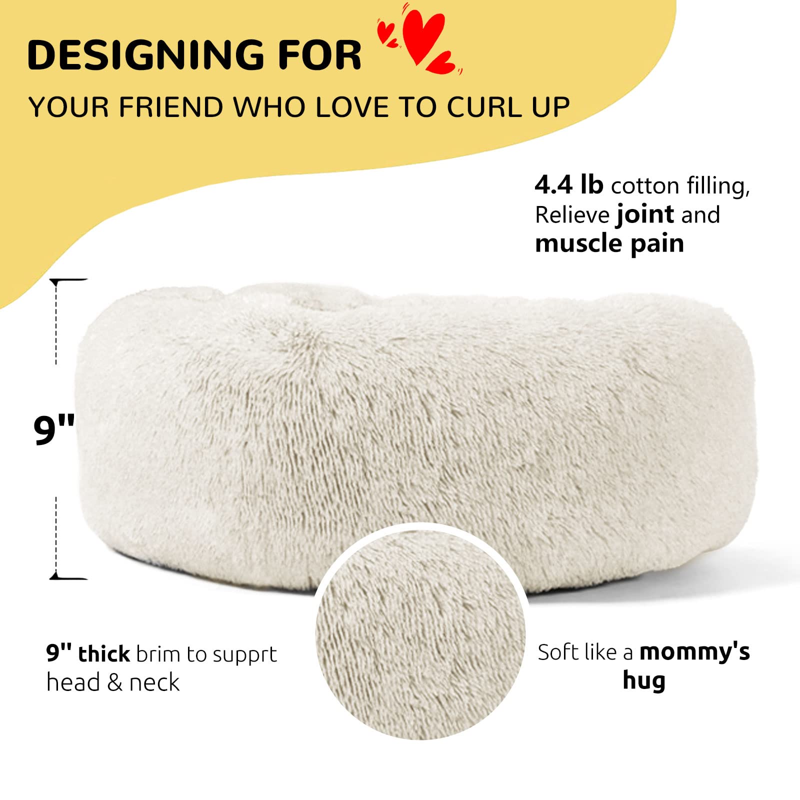 HACHIKITTY Calming Donut Cuddler bed top view showing fluffy surface for lounging