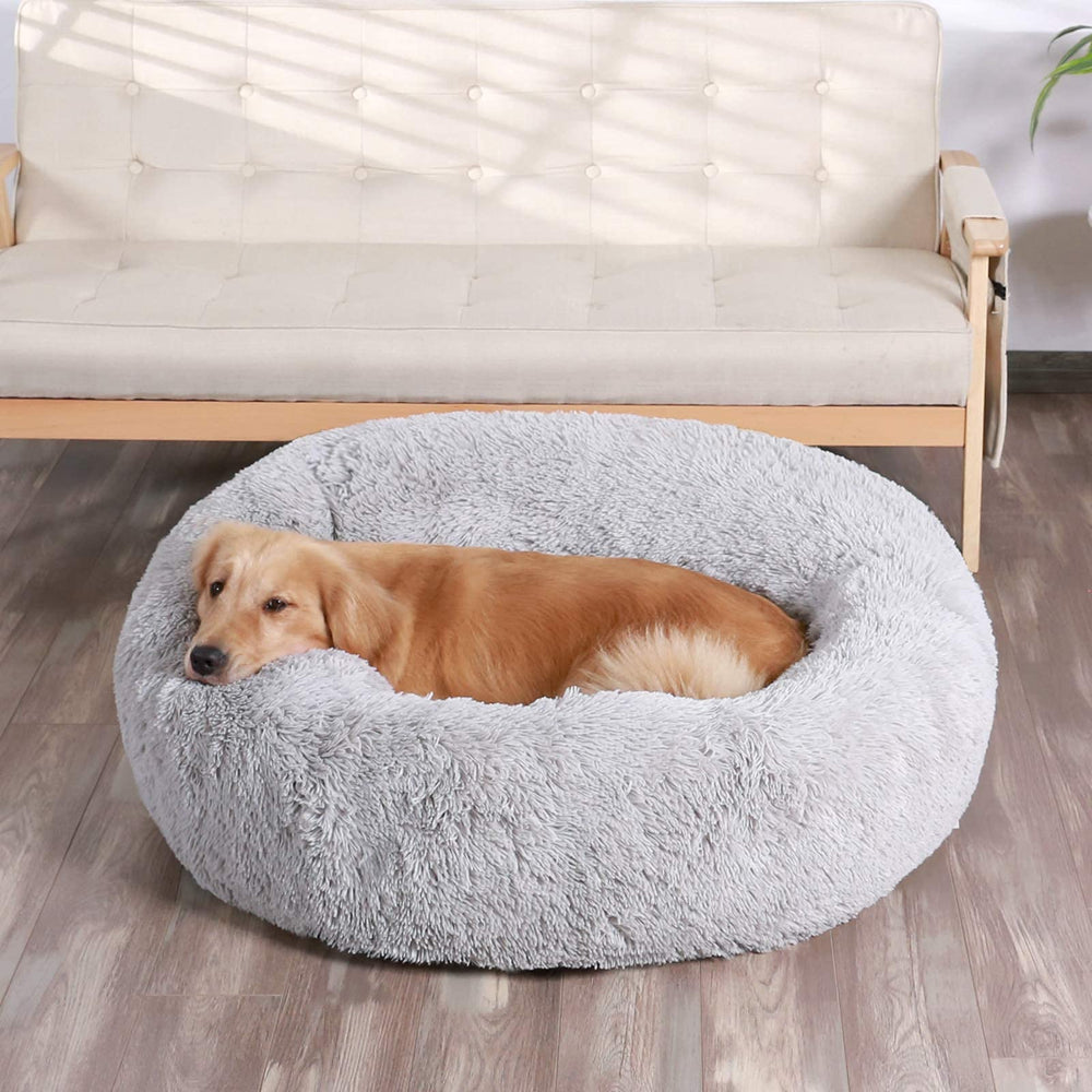 HACHIKITTY Calming Donut Cuddler XL full bed in living room setup for indoor use