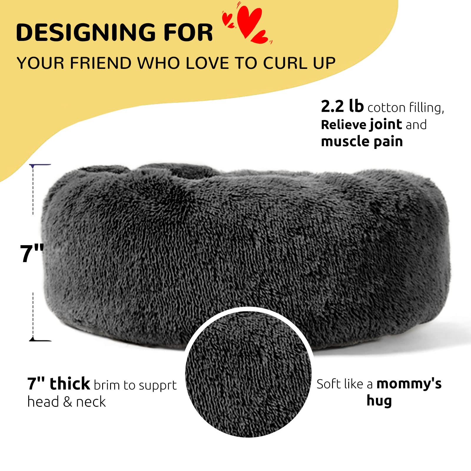 HACHIKITTY donut bed showing head and neck support with soft inner trim