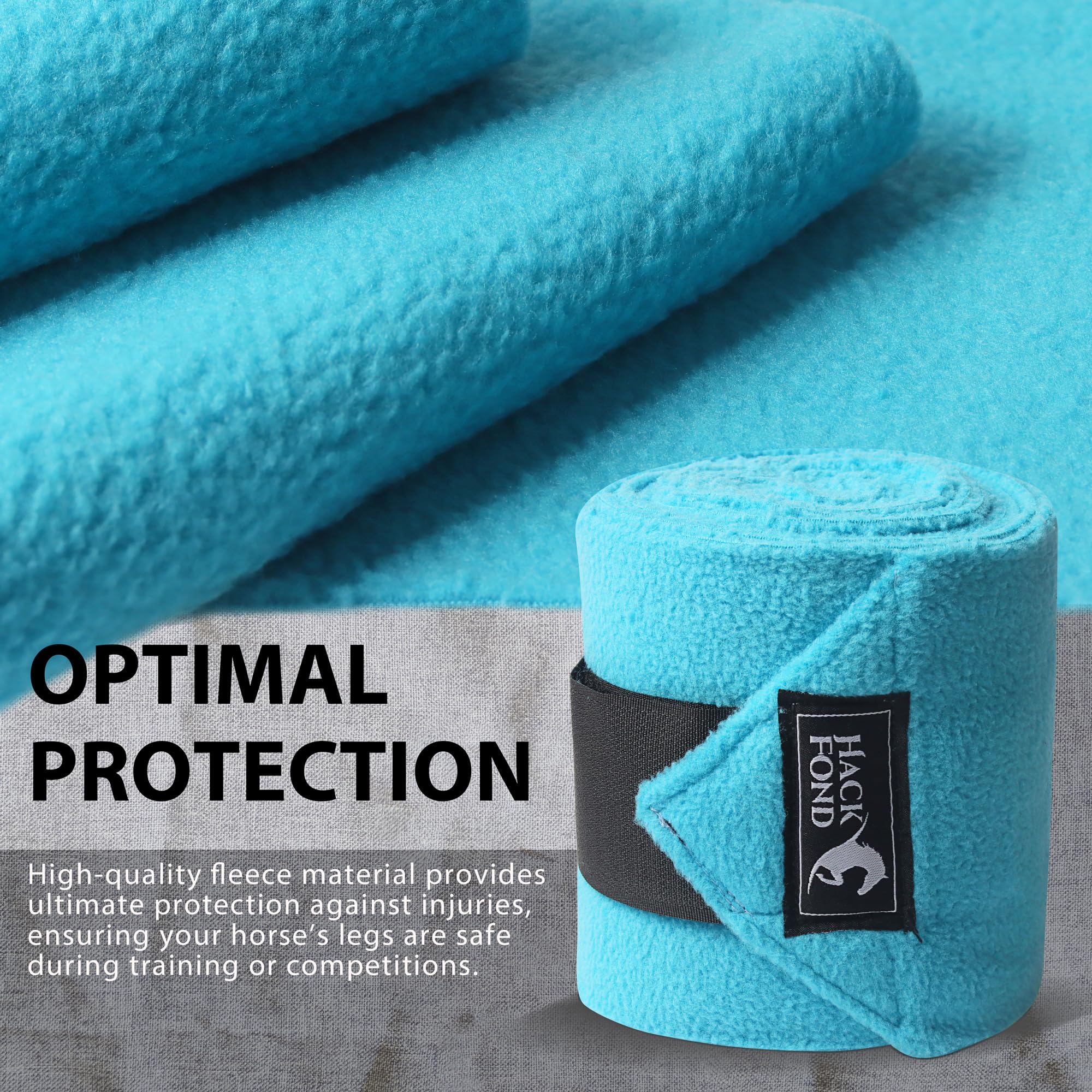 HackFond 10-ft fleece polo wraps shown for easy application and secure fit in a stable