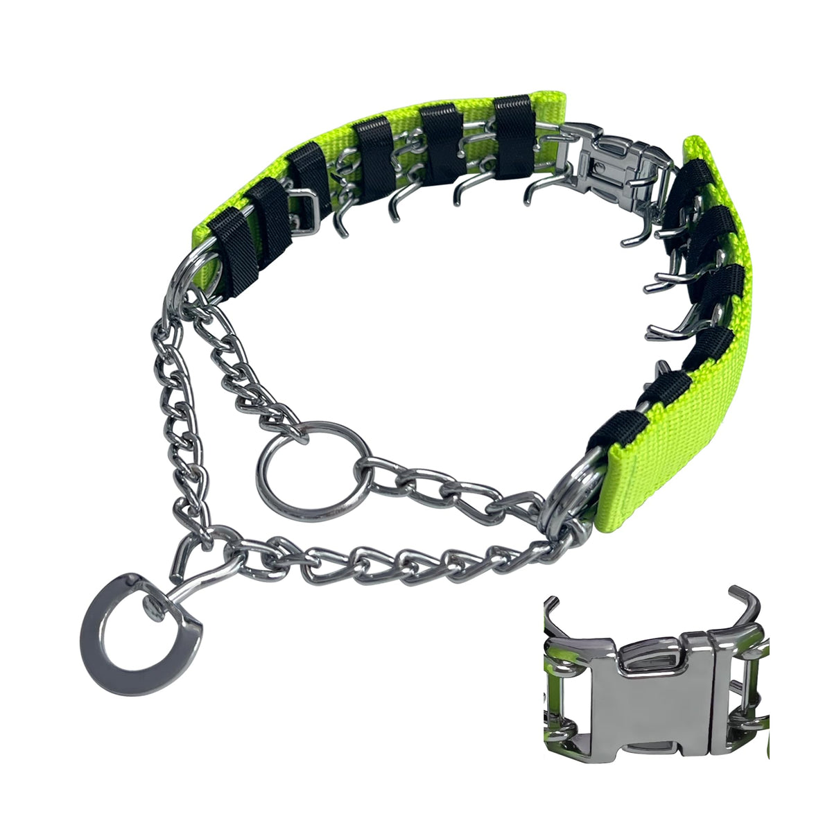 HAESINPA prong collar with quick-release buckle for simple on/off use