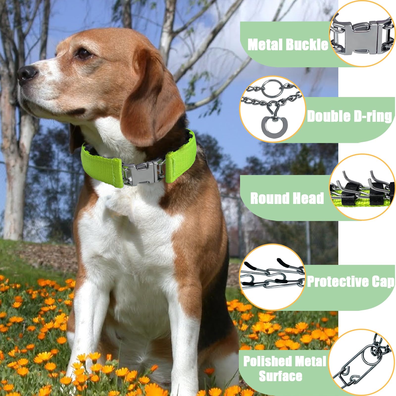 HAESINPA prong collar round-head with soft rubber caps for gentle contact