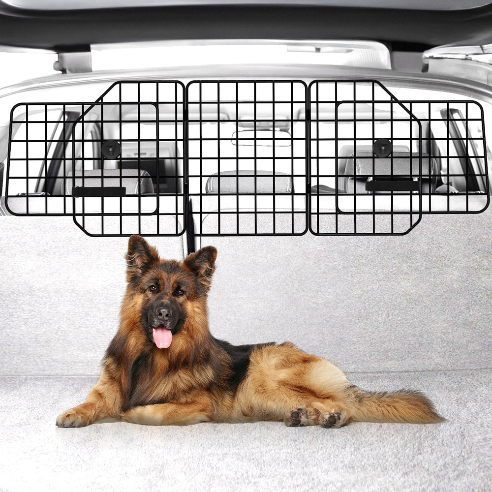 HAITRAL universal-fit barrier main panel extended to fit larger SUVs for safe cargo separation, keeping pets secure.