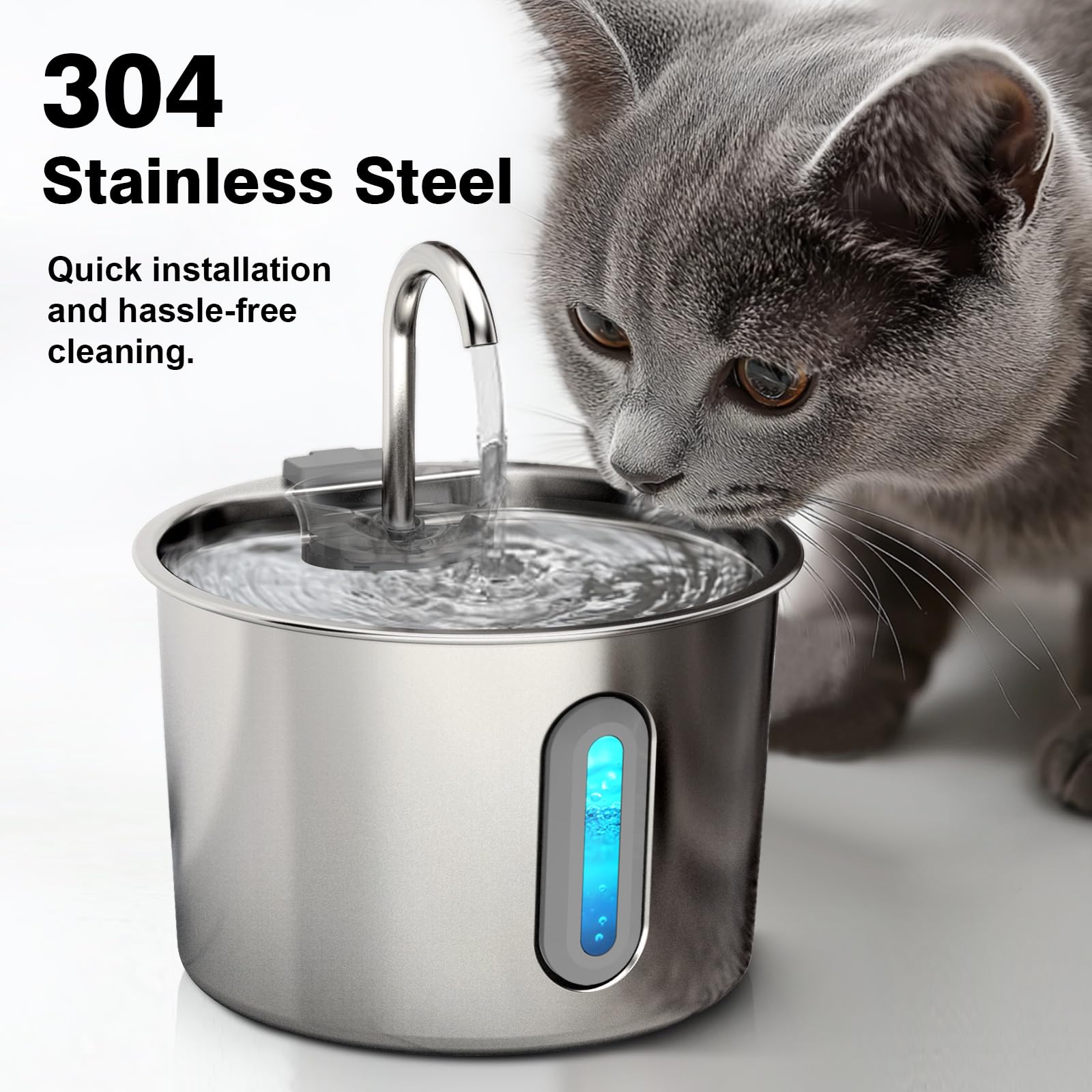 HAJXM cat water fountain 74oz top view shows easy refill capability and space