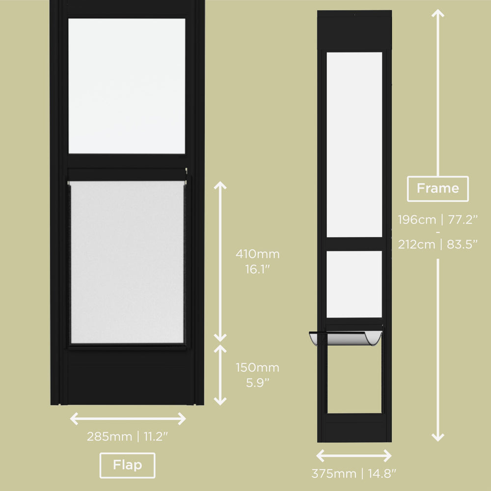 Hakuna Pets black glass patio door flat-panel view for a sleek modern look.