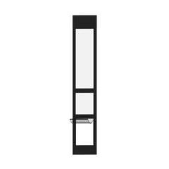 Hakuna Pets black glass patio door side view with unobstructed outdoor sightlines.