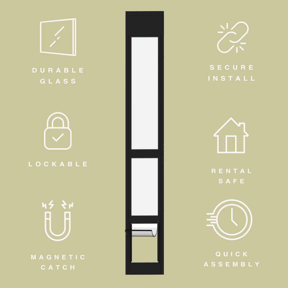 Hakuna Pets frame measurements 14.8W x 77.2–83.5H for sliding doors.