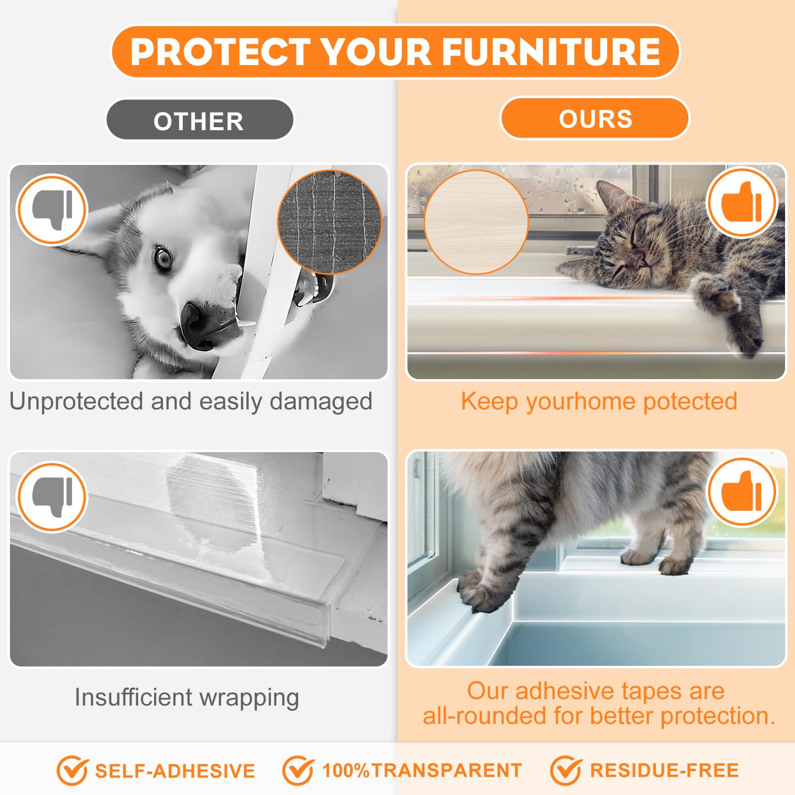 HALAGAS window sill protector clear surface shows invisible protection on surfaces.